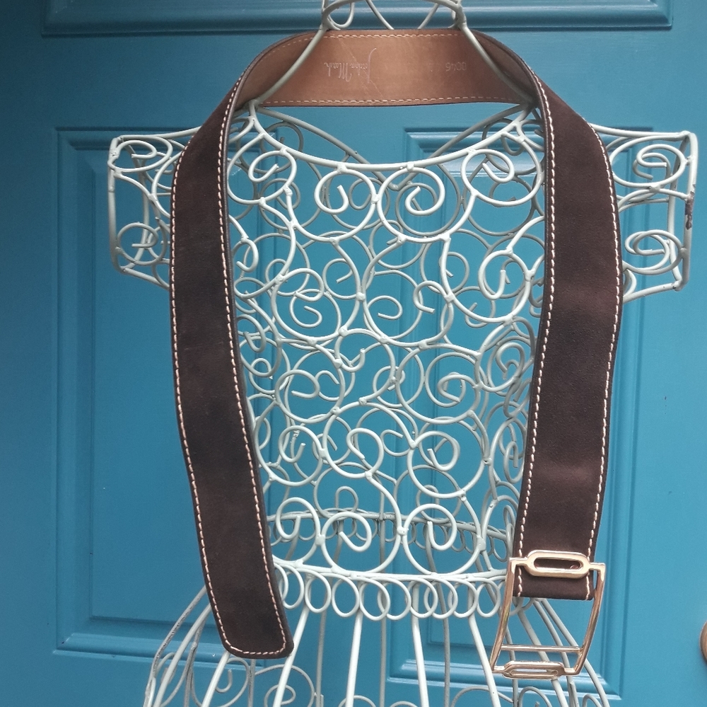 Real Leather Belt Genuine Cowhide Suede Gold Buckle Adjustable Length Strap - Picture 5 of 16
